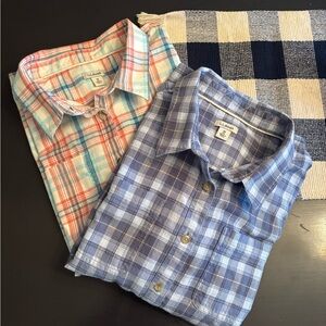 L.L. Bean Heritage Washed Women's Plaid Button Down Shirts PAIR- Blue and Salmon